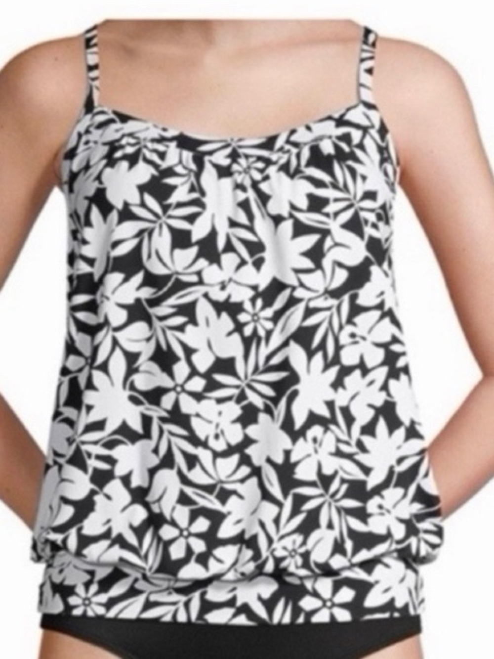 Lands’ End Blouson‎ Tankini Top In Black Havana